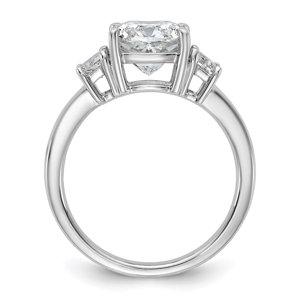 14K White Gold 3 1/8 carat Lab Grown Diamond VS+ F+ Cushion and Half Moon Complete Three Stone Engagement Ring