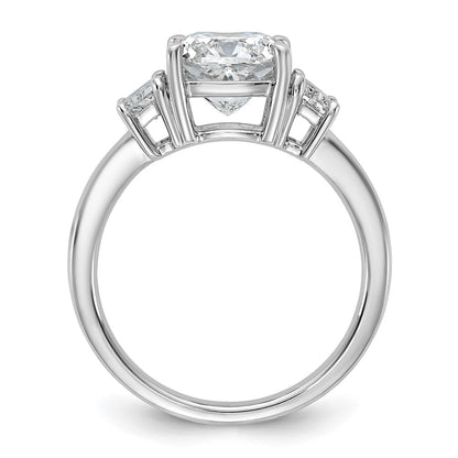 14K White Gold 3 1/8 carat Lab Grown Diamond VS+ F+ Cushion and Half Moon Complete Three Stone Engagement Ring
