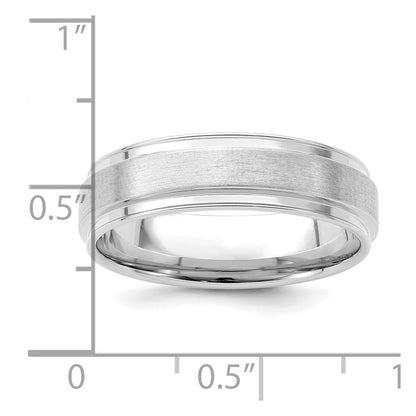 14K White Gold 6mm Heavyweight Comfort Fit Brushed Satin Fancy Wedding Band Ring