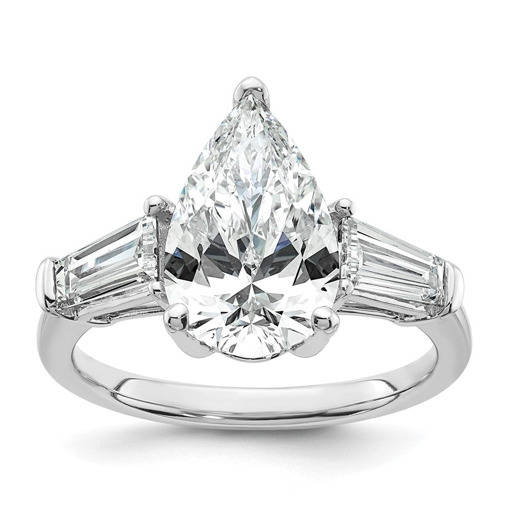 14K White Gold 3 3/4 carat Certified Lab Grown Diamond VS+ F+ Pear and Tapered Baguette Complete Engagement Ring