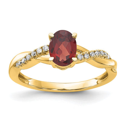 14K Yellow Gold 7x5 Oval January/Garnet and Diamond Size 7 Ring