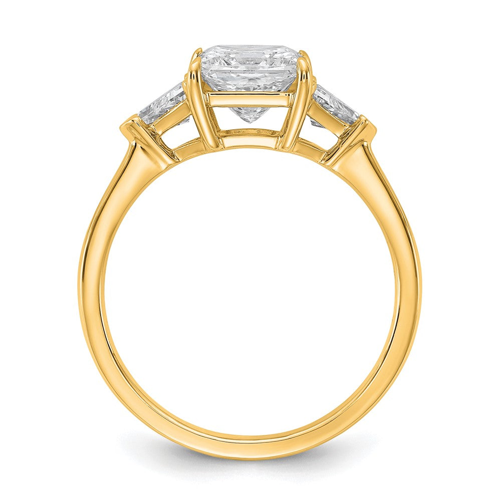 14K Yellow Gold 1/2 carat Lab Grown Diamond VS/SI+ G+ Trillion and 1 1/2 carat Princess Center Semi Mount Three Stone Engagement Ring