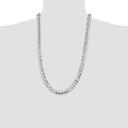 Sterling Silver Rhodium-plated 8.5mm Flat Curb 26 Inch Chain