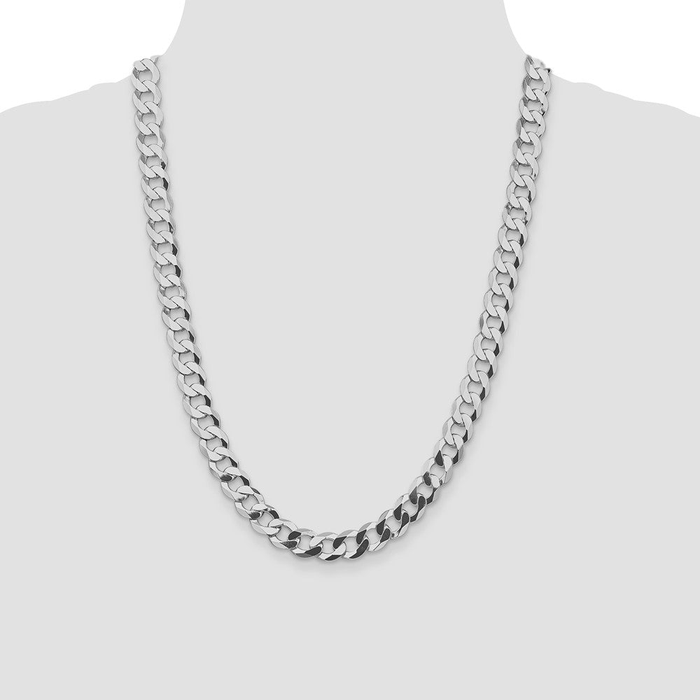 Sterling Silver Rhodium-plated 9.75mm Flat Curb 24 Inch Chain