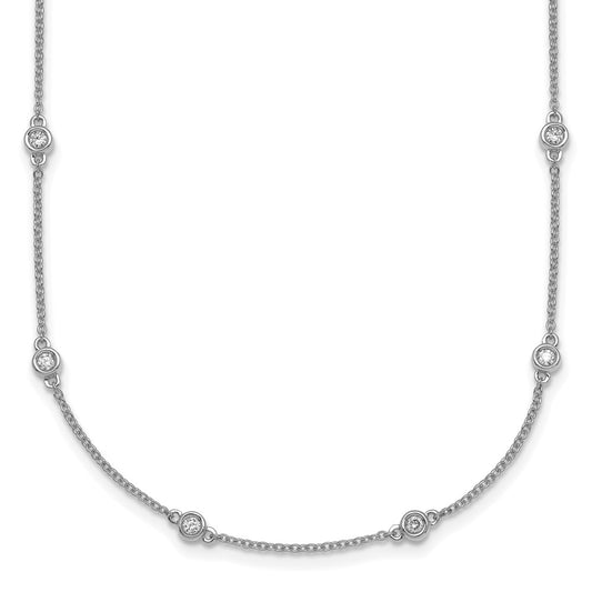 14K White Gold Complete 1/2 carat Bezel-set Diamond and Cable Chain 18-Station 18 Inch Necklace