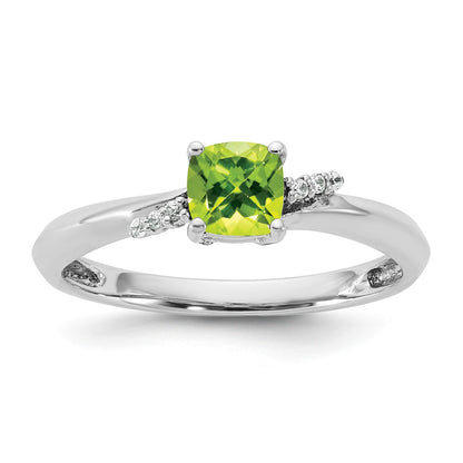 14K White Gold Polished Diamond and Peridot Fashion Ring