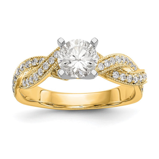 14K Yellow Gold Peg Set Diamond Semi-mount Criss-Cross Engagement Ring