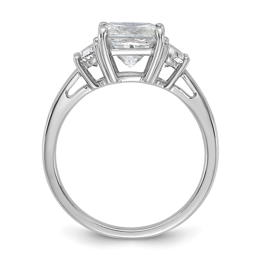 14K White Gold 2 1/2 carat Certified Lab Grown Diamond VS/SI+ G+ Princess and Half Moon Complete Three Stone Engagement Ring