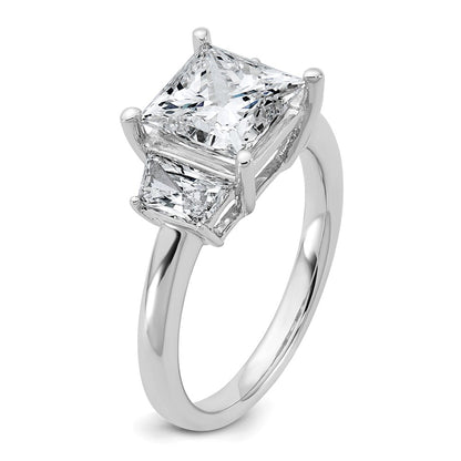 14K White Gold 3/4 carat Lab Grown Diamond VS+ F+ Trapezoid 2 1/2 carat Princess Center Semi Mount Three Stone Engagement Ring
