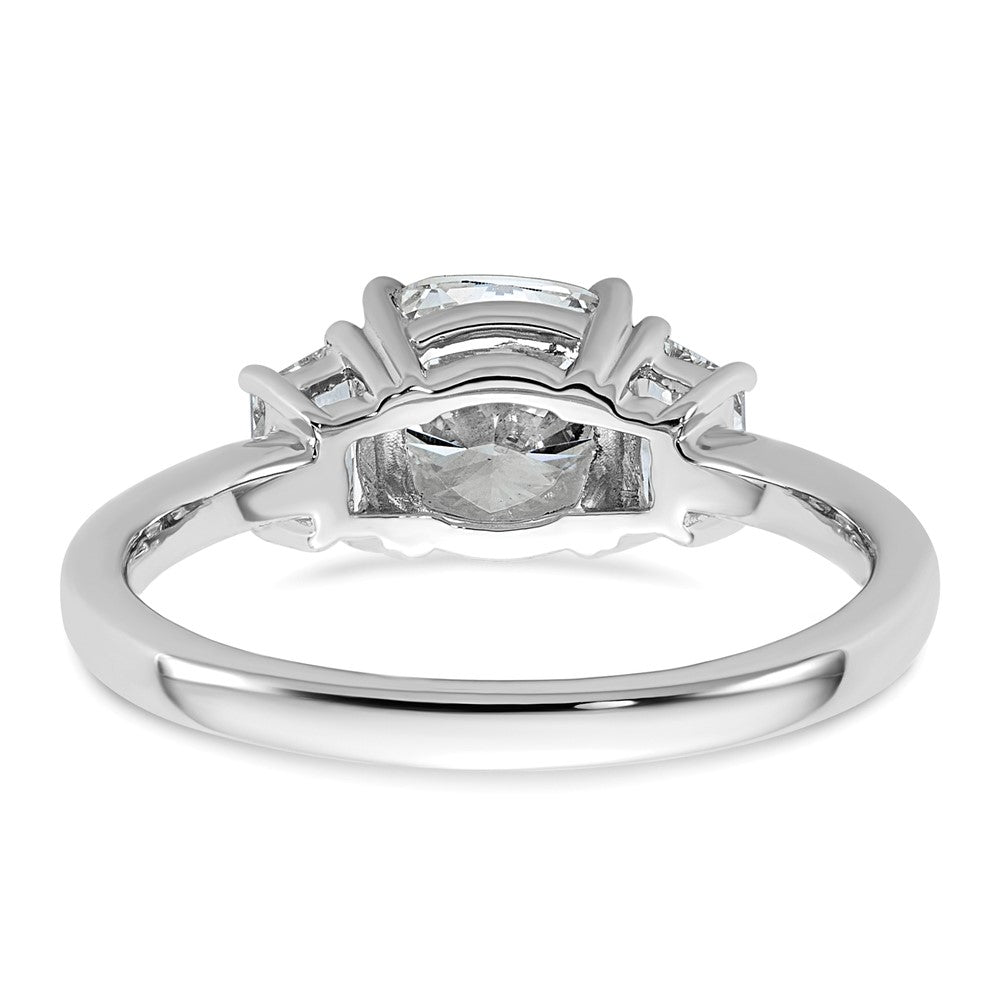 14K White Gold 1 7/8 carat Lab Grown Diamond VS+ F+ Cushion and Half Moon Complete Three Stone Engagement Ring