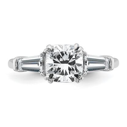14K White Gold 5/8 carat Lab Grown Diamond VS+ F+ Tapered Baguette 1 1/2 carat Cushion Center Semi Mount Three Stone Engagement Ring