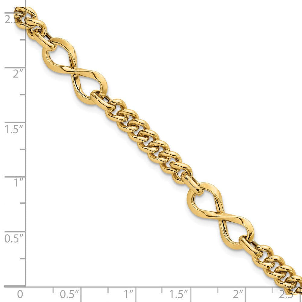 14K Yellow Gold Polished 8mm Lightweight Fancy Infinity Link and Chain 8 Inch Bracelet