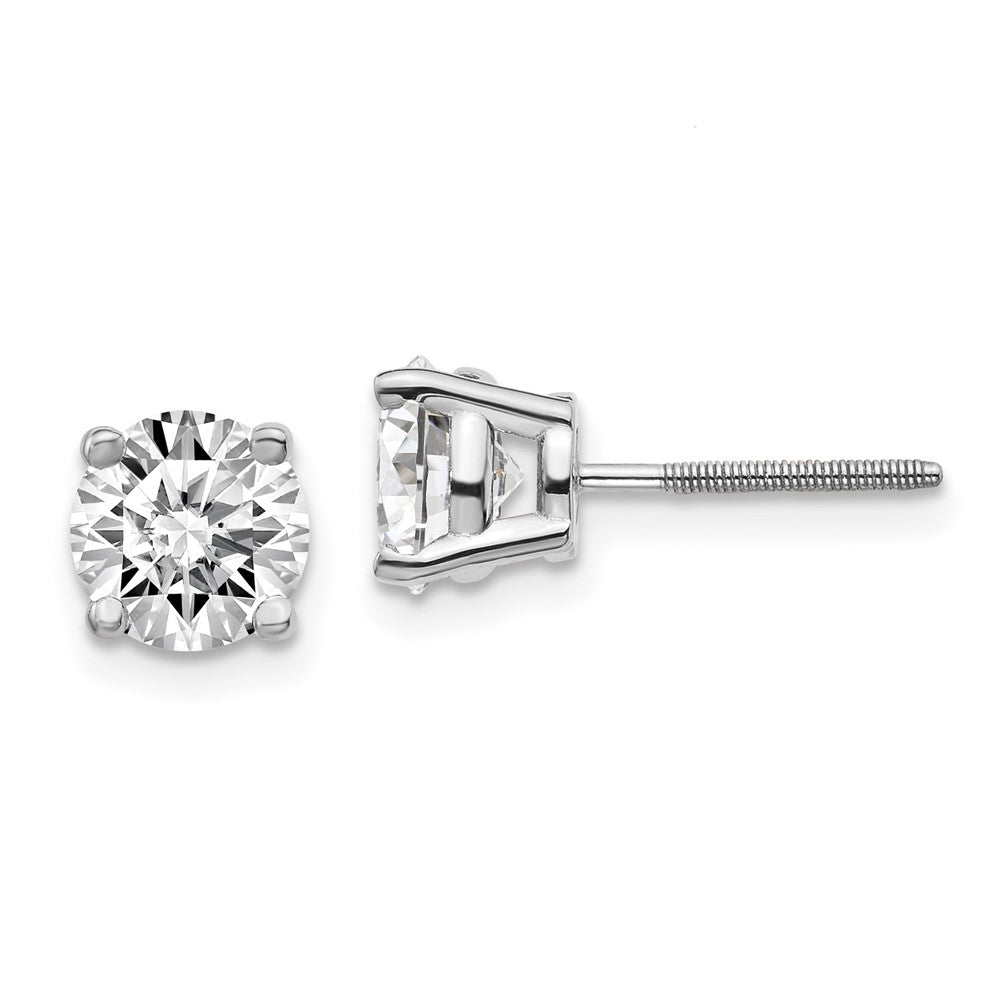 14K White Gold 2 ctw Lab Grown Diamond VS/SI+ G+ Round 4 Prong Standard Wt Screwback Stud Earrings
