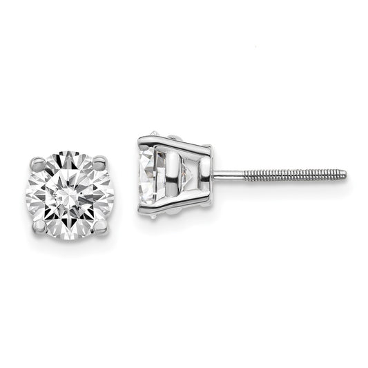 14K White Gold 2 ctw Lab Grown Diamond VS/SI+ G+ Round 4 Prong Standard Wt Screwback Stud Earrings