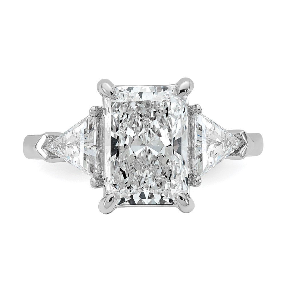 14K White Gold 3 5/8 carat Certified Lab Grown Diamond VS/SI+ G+ Radiant and Triangle Complete Three Stone Engagement Ring