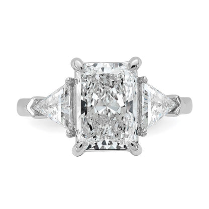 14K White Gold 3 5/8 carat Certified Lab Grown Diamond VS/SI+ G+ Radiant and Triangle Complete Three Stone Engagement Ring