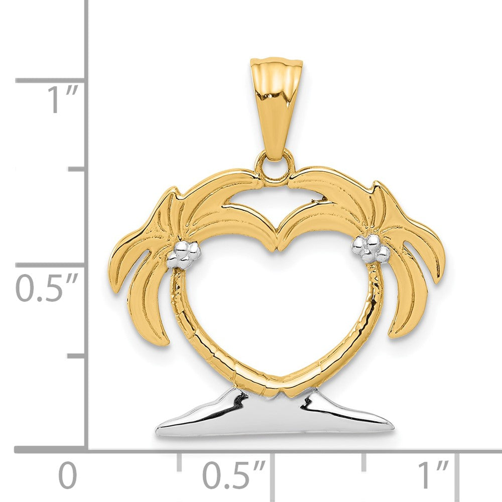14K Yellow Gold with Rhodium Palm Tree Heart Pendant