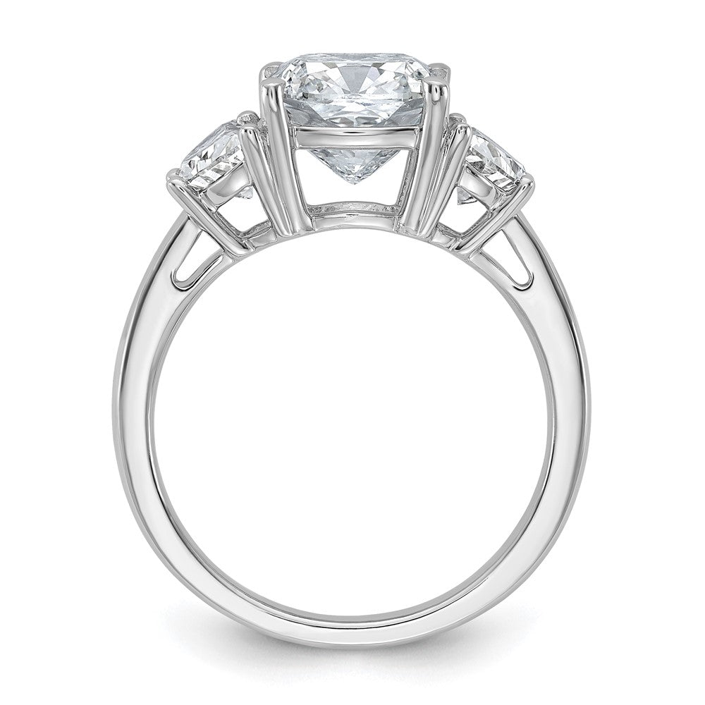 14K White Gold 4 carat Certified Lab Grown Diamond VS+ F+ Complete Cushion and Half Moon Three Stone Engagement Ring