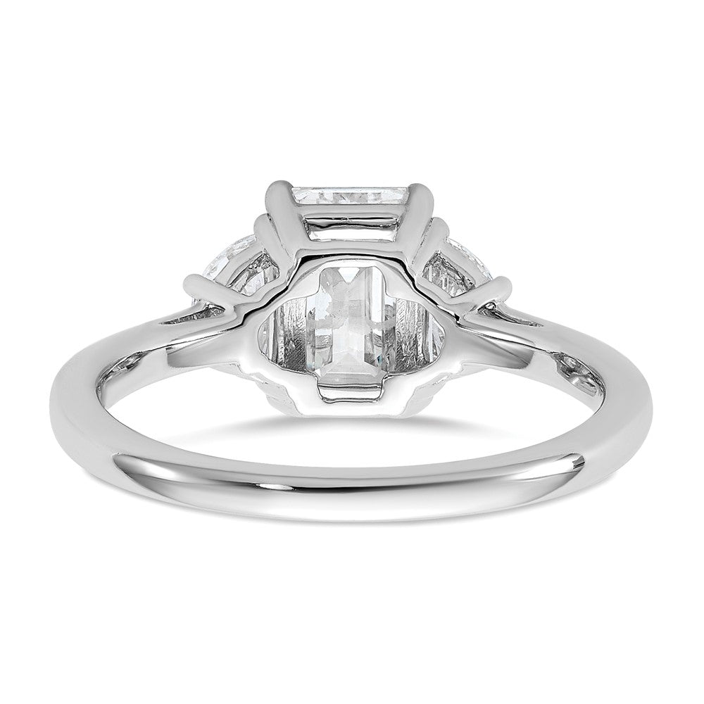 14K White Gold 2 carat Certified Lab Grown Diamond VS/SI+ G+ Complete Emerald and Half Moon Three Stone Engagement Ring