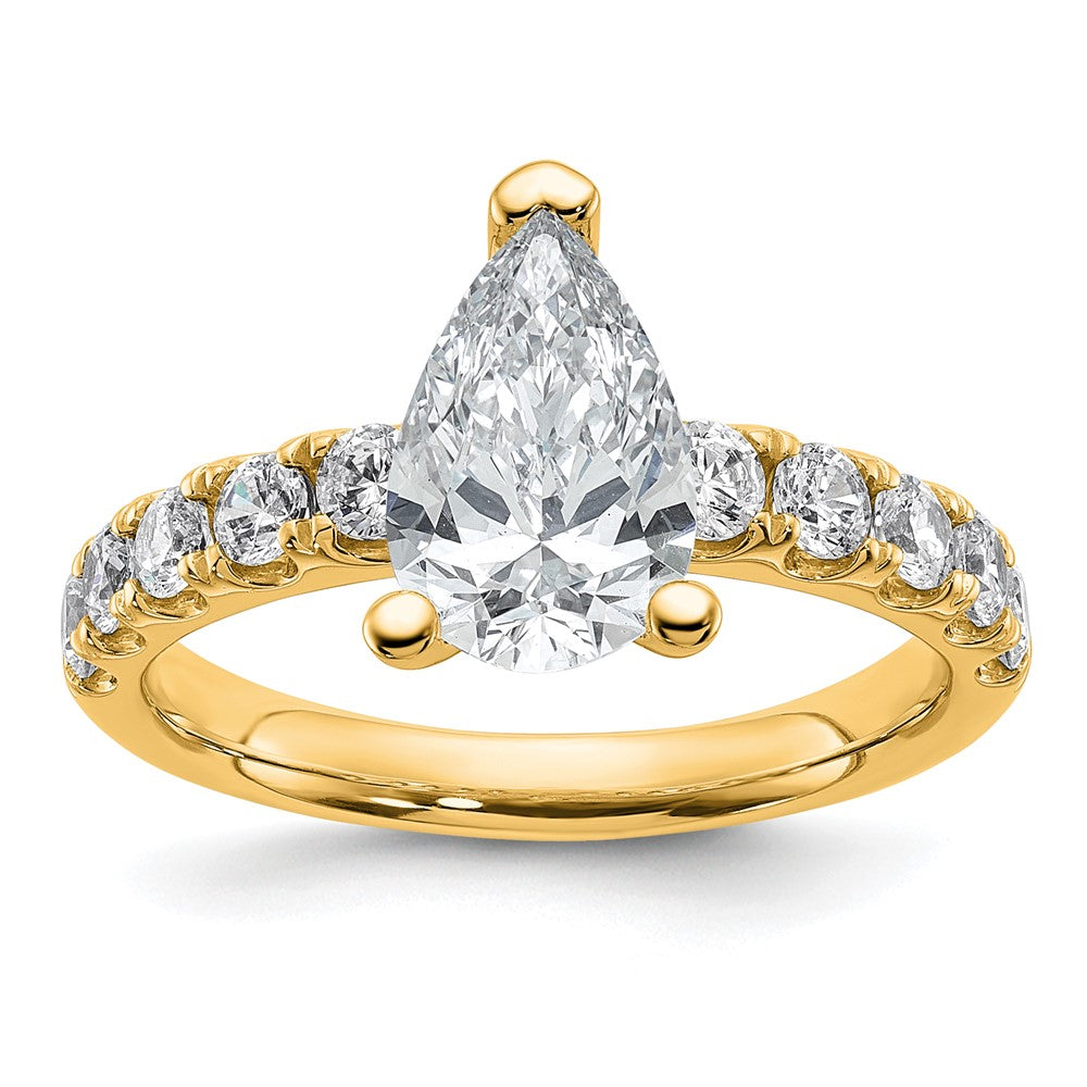 14K Yellow Gold 2 1/5 carat Certified Lab Grown Diamond VS+ F+ Pear Complete Engagement Ring
