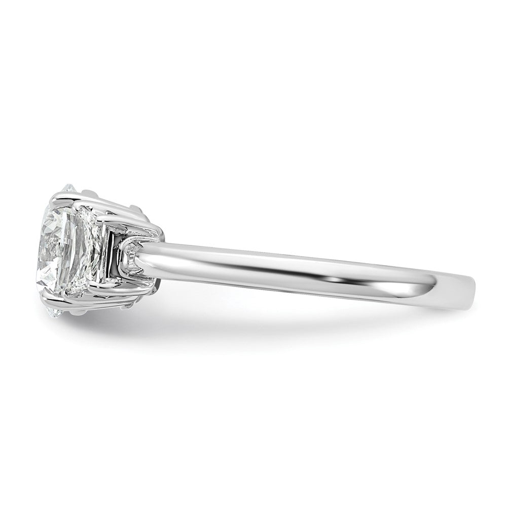 14K White Gold 1 7/8 carat Lab Grown Diamond VS+ F+ Round with Trapezoid Sidestones Complete Engagement Ring