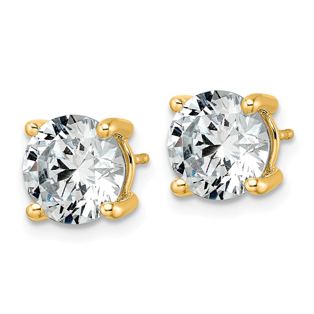 14K Yellow Gold 5 carat Lab Grown Diamond VS+ F+ Round Complete Four Prong Lightweight Stud Earrings