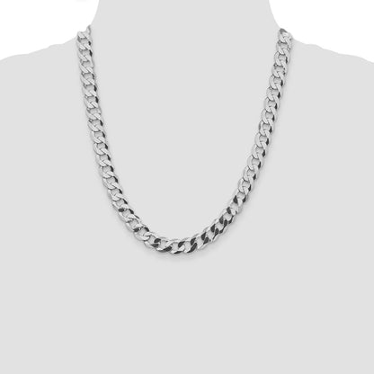 Sterling Silver Rhodium-plated 9.75mm Flat Curb 22 Inch Chain