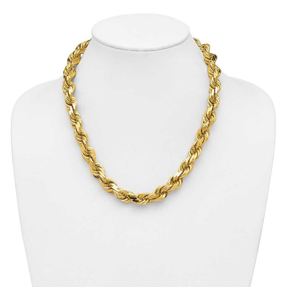 14k Yellow Gold 20 inch 12mm Diamond-cut Rope with Fancy Lobster Clasp Chain Necklace