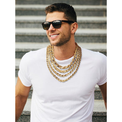 14k Yellow Gold 20 inch 12mm Diamond-cut Rope with Fancy Lobster Clasp Chain Necklace