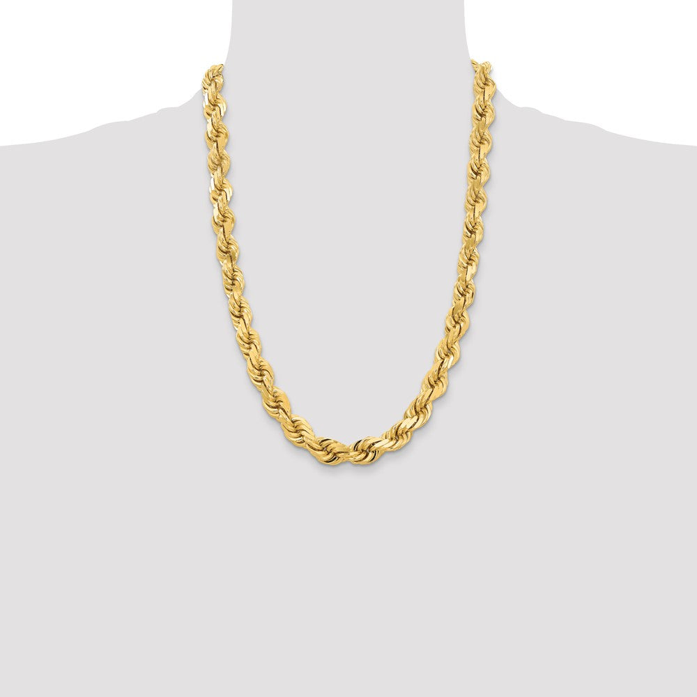 14k Yellow Gold 22 inch 12mm Diamond-cut Rope with Fancy Lobster Clasp Chain Necklace