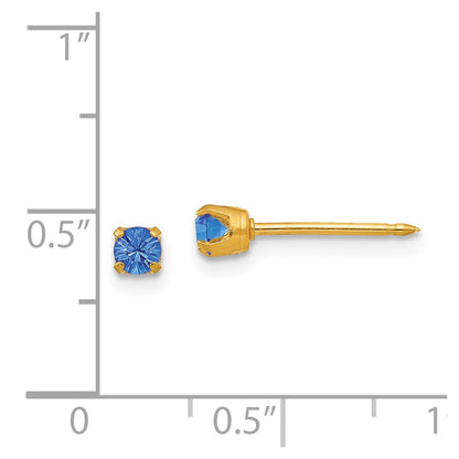 14k Yellow Gold Inverness 3mm September Crystal Birthstone Post Earrings