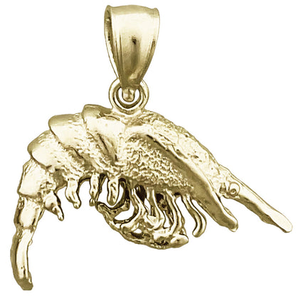 14K Gold 3D Shrimp Charm