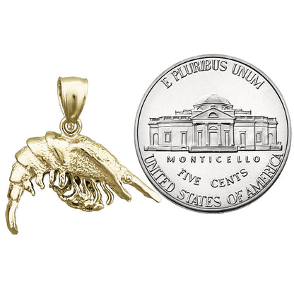 14K Gold 3D Shrimp Charm