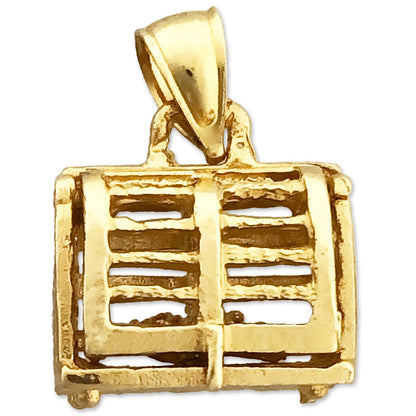 14K Gold 3D Lobster Trap Cage Charm