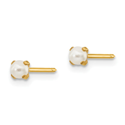 14k Yellow Gold Inverness 3mm Simulated Pearl Post Earrings