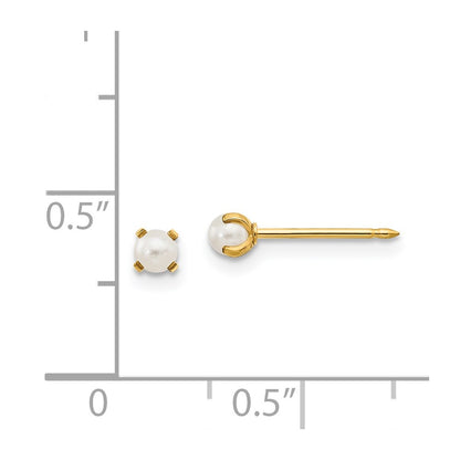 14k Yellow Gold Inverness 3mm Simulated Pearl Post Earrings