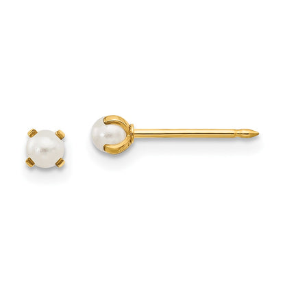 14k Yellow Gold Inverness 3mm Simulated Pearl Post Earrings