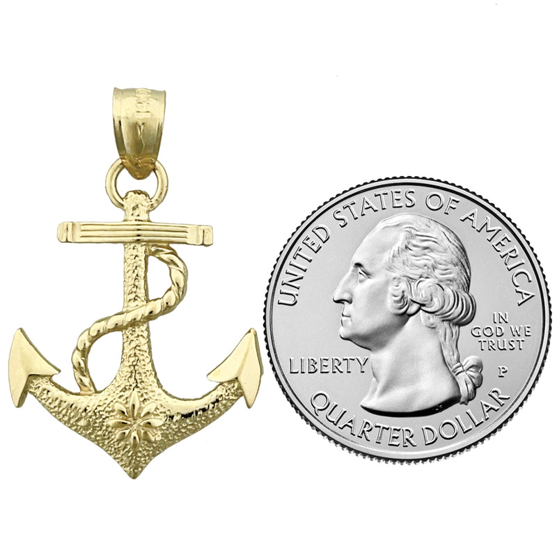 14K Gold 25MM Ship Rope and Anchor Pendant