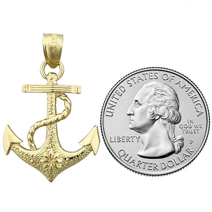 14K Gold 25MM Ship Rope and Anchor Pendant