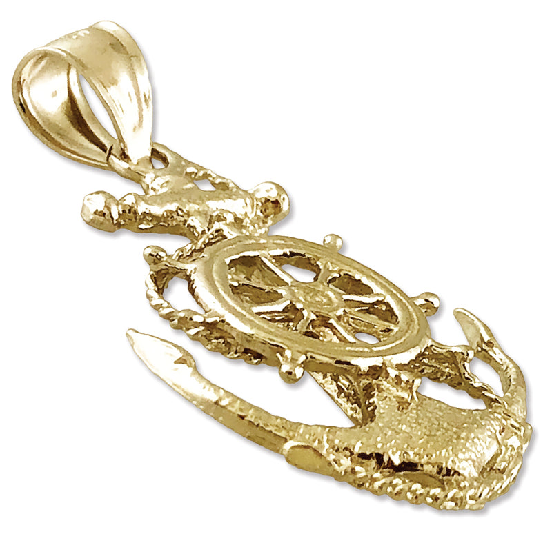 14K Gold Sailor Rope, Ship Wheel and Anchor Pendant