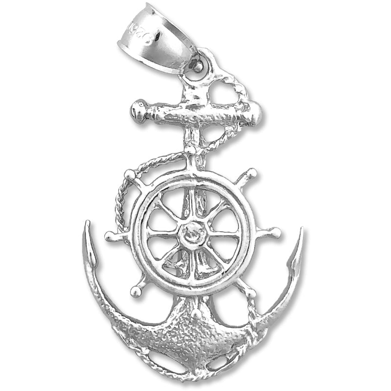 14K Gold Sailor Rope, Ship Wheel and Anchor Pendant