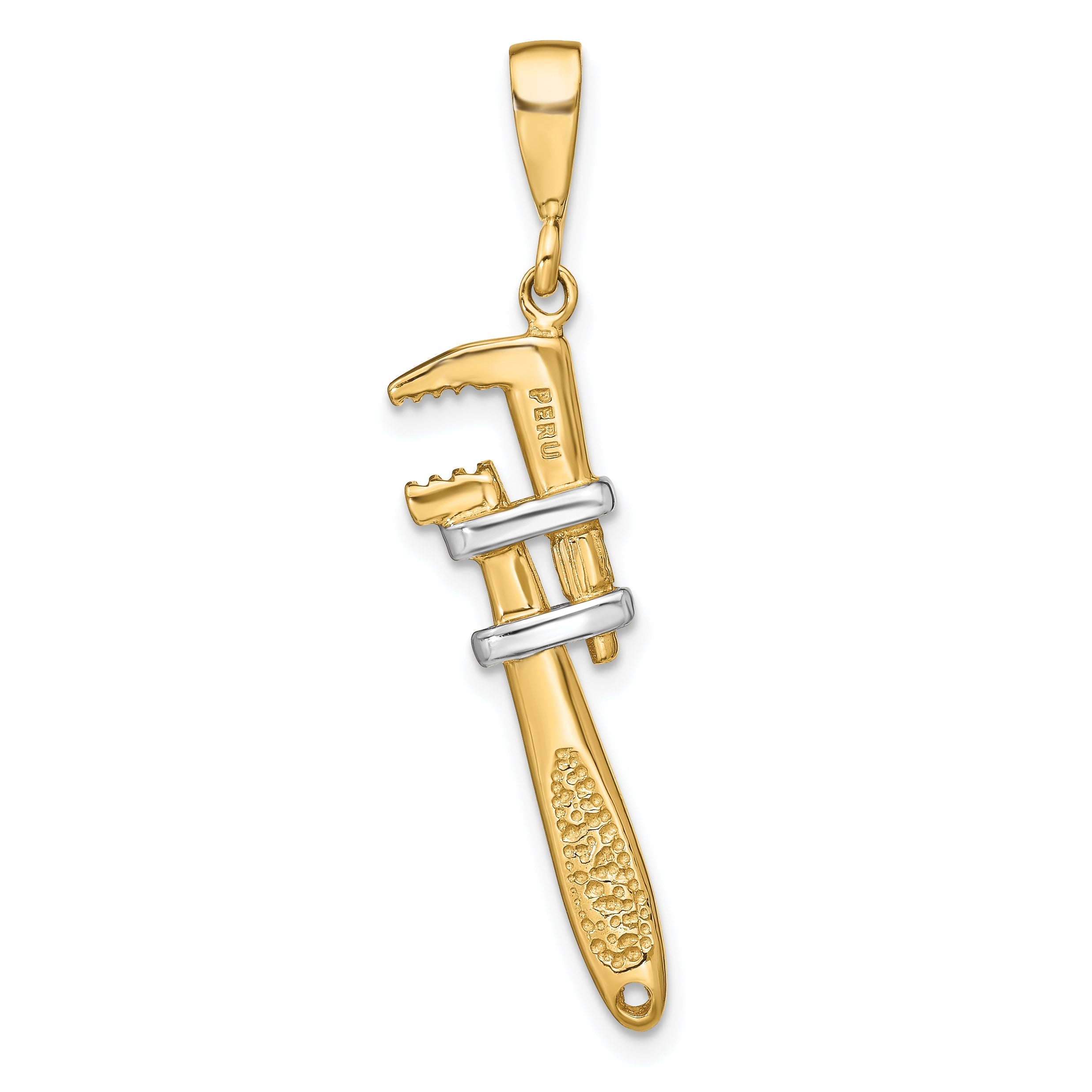 10K Yellow W/Rhodium & Rhodium 3-D Pipe Wrench Charm
