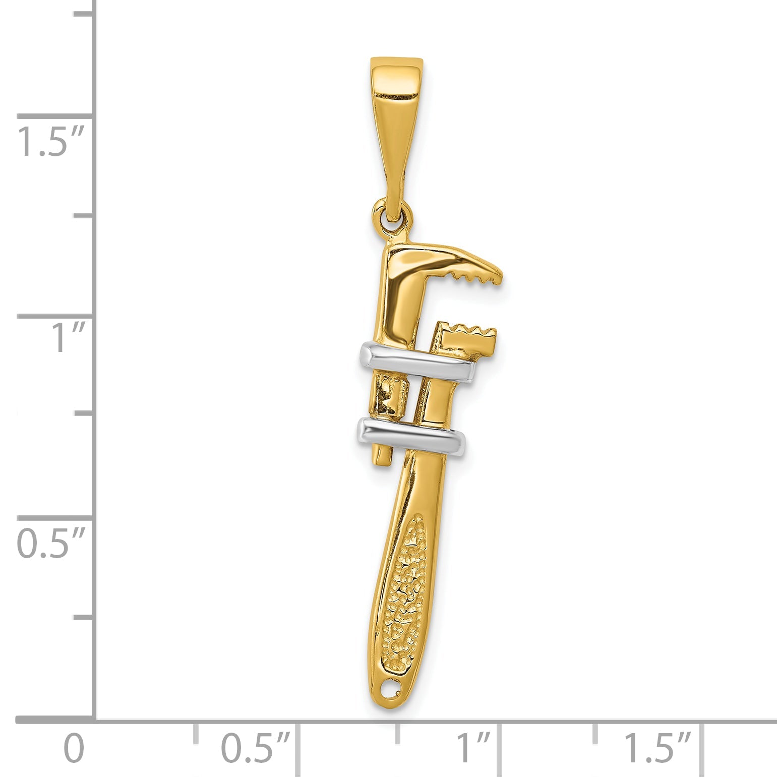 10K Yellow W/Rhodium & Rhodium 3-D Pipe Wrench Charm