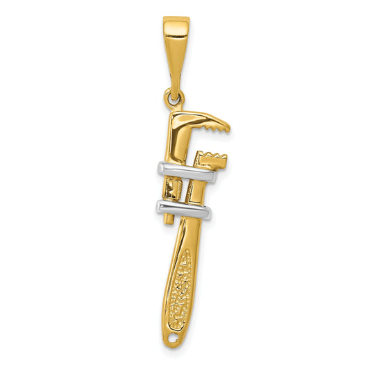 10K Yellow W/Rhodium & Rhodium 3-D Pipe Wrench Charm