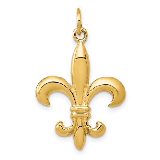 10K Yellow Gold Solid Fleur De Lis 3-D Charm