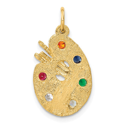 10K Yellow Gold Cz Stones Artist Palette Charm