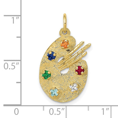 10K Yellow Gold Cz Stones Artist Palette Charm