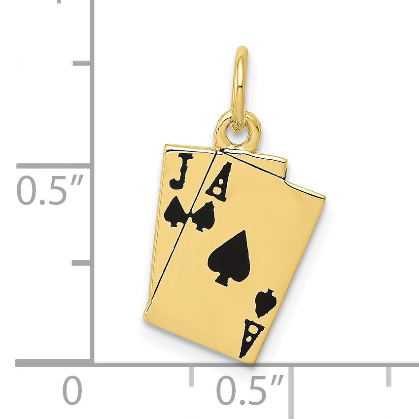 10K Yellow Gold Enameled Blackjack Playing Cards Charm