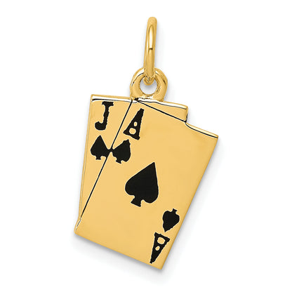 10K Yellow Gold Enameled Blackjack Playing Cards Charm