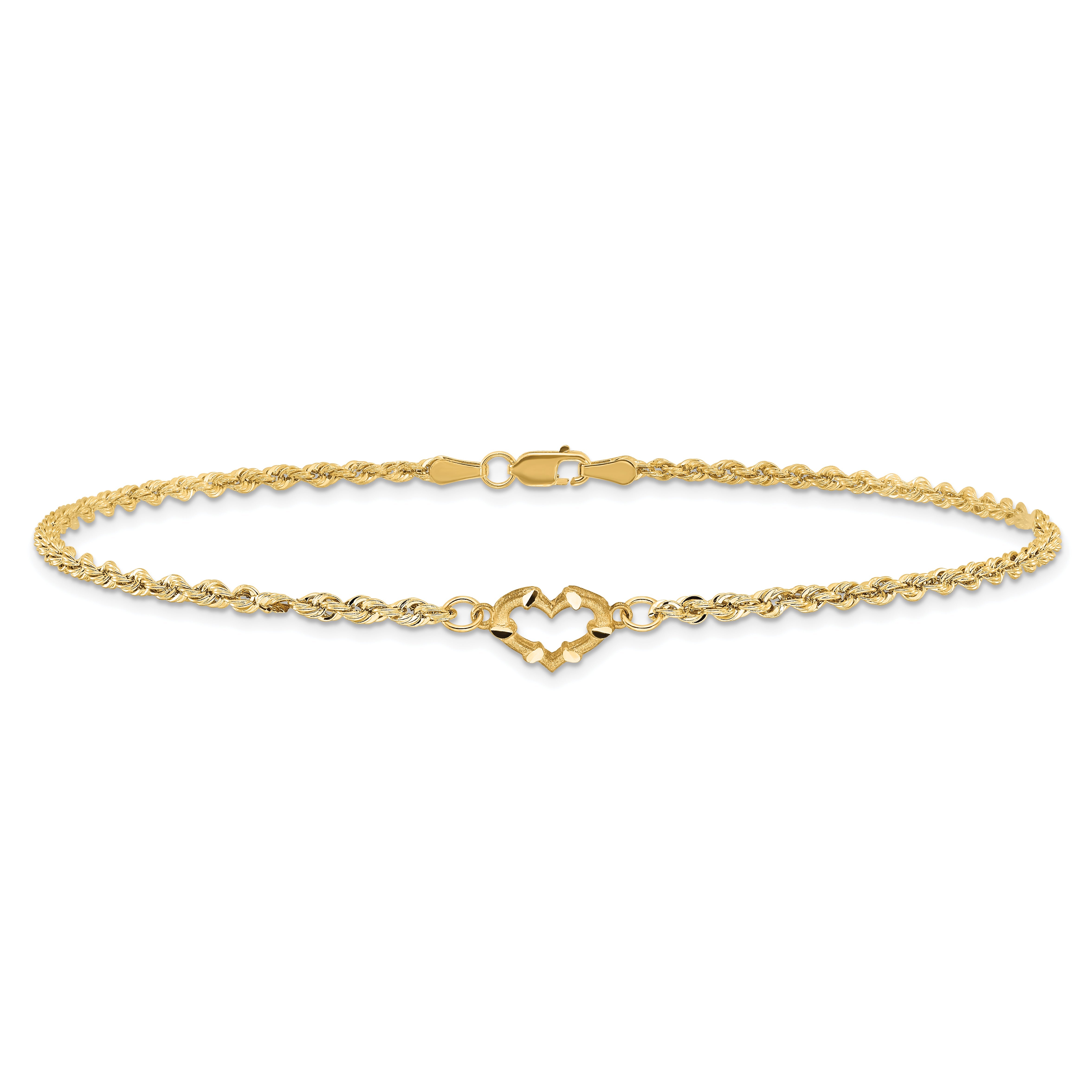 10K Yellow Gold Diamond-Cut Open Heart Rope Anklet